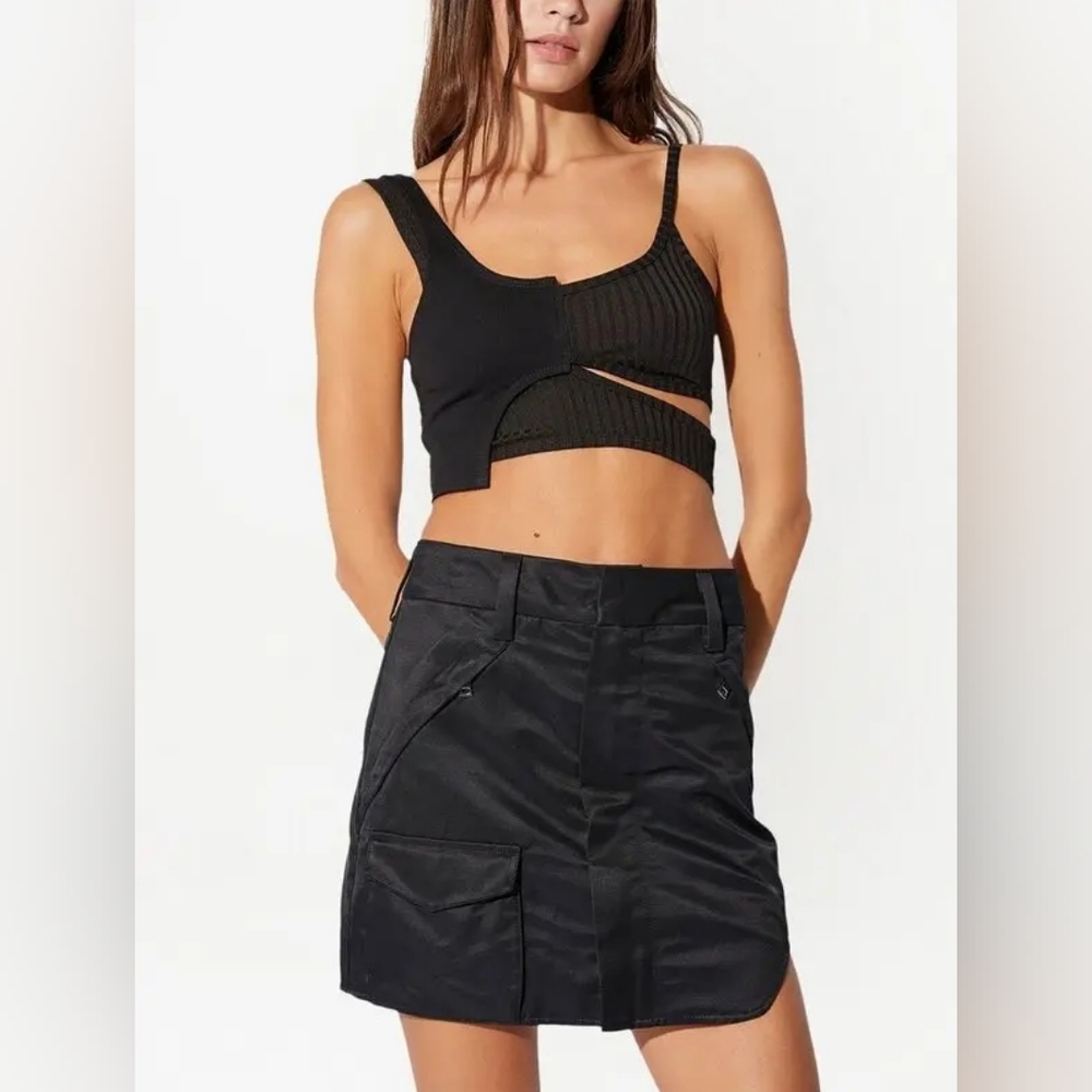 RtA Inacio Black Asymmetric Cutout Crop Top